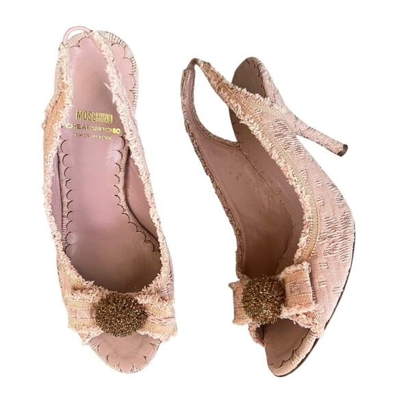 Moschino Cheap And Chic Women’s Open Toe Pink Boucle Fabric Pump Heels Size 38 - Picture 1 of 13